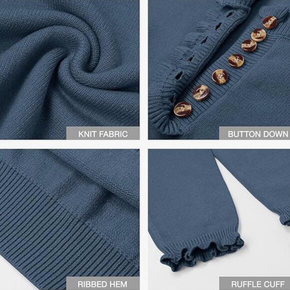 BTFBM Women's Ruffle Crew Neck Sweater Blue | Large - Picture 3 of 9